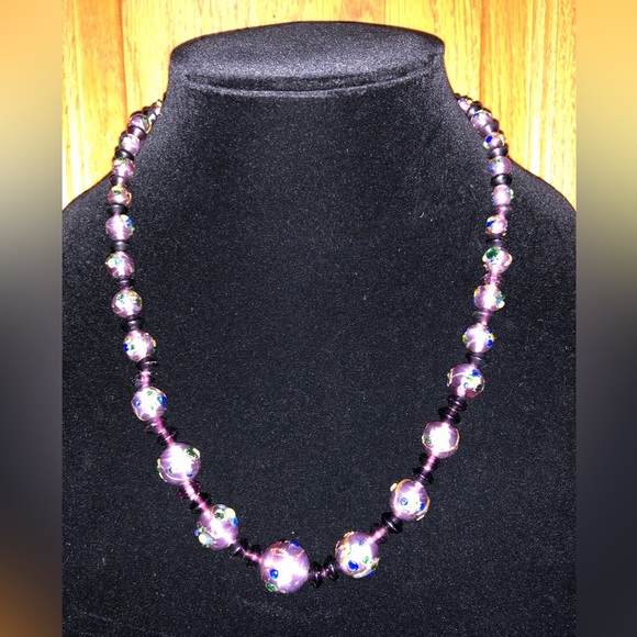 Jewelry Vintage Purple Glass Wedding Cake Bead Necklace